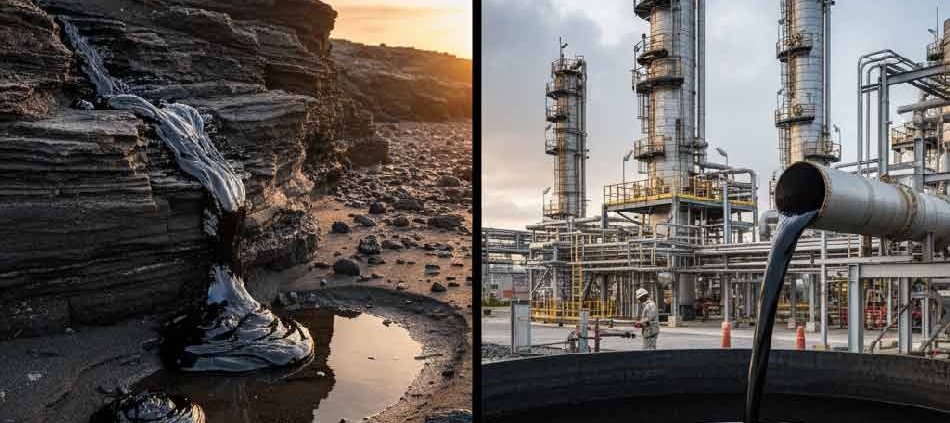 Natural vs. Refinery Bitumen: A Comprehensive Guide to Choosing the Right Bitumen | تفاوت قیر طبیعی و پالایشگاهی: راهنمای جامع انتخاب قیر مناسب | الفروق بين القار الطبيعي والقار التكريري: دليل شامل لاختيار القار المناسب