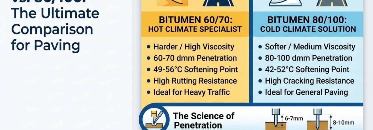 Bitumen 60/70 vs. 80/100 | مقایسه قیر ۶۰/۷۰ و ۸۰/۱۰۰ | مقارنة شاملة بين البيتومين 60/70 و 80/100