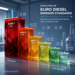 مقدار آلاینده تولید شده توسط استاندارد های مختلف گازوئیل | Amount of pollutants produced by different diesel standards | كمية الملوثات الناتجة عن معايير الديزل المختلفة