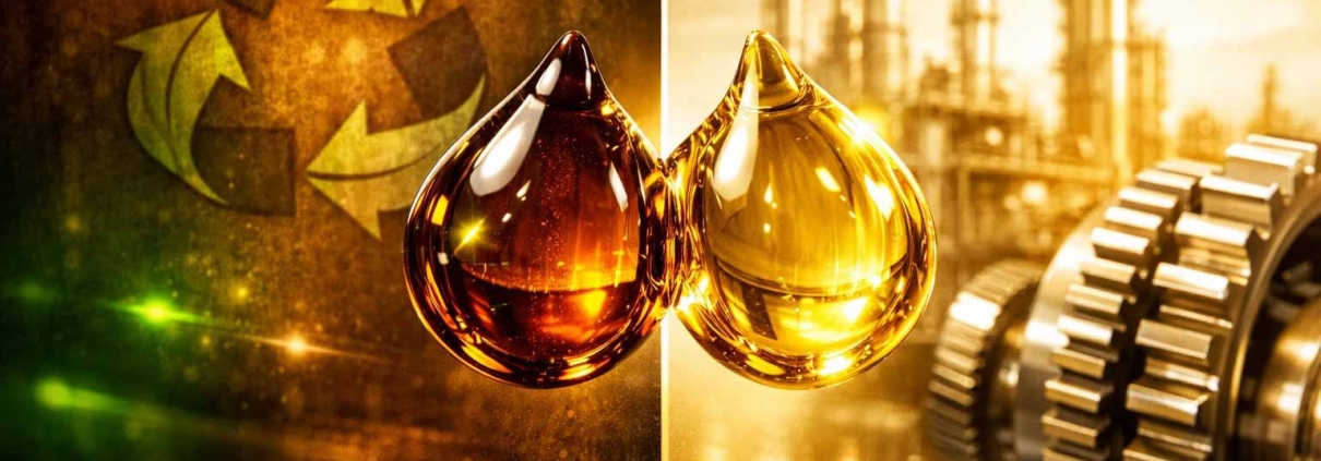 Recycled Base Oil vs Virgin Base Oil | مقایسه روغن پایه بازیافتی (Recycled) و روغن پایه ویرجین | مقارنة شاملة بين الزيوت الأساسية المعاد تكريرها والزيوت الأساسية البِكر