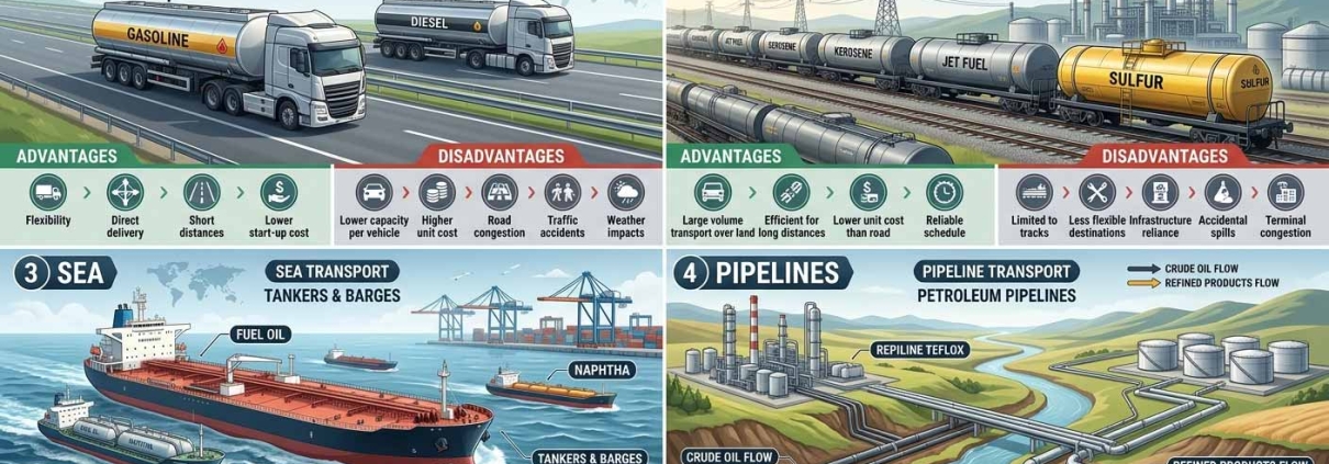 Transportation Methods for Petroleum Products | روش‌های حمل‌ونقل فرآورده‌های نفتی | طرق نقل المشتقات النفطية