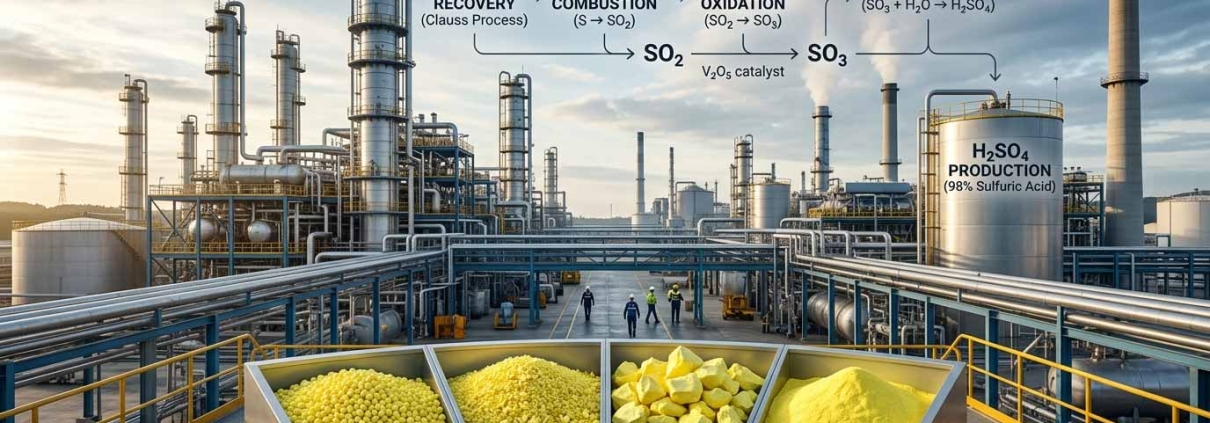 Best Sulfur Types for High‑Efficiency Sulfuric Acid Production | بهترین انواع گوگرد برای تولید اسید سولفوریک با راندمان بالا | أفضل أنواع الكبريت لإنتاج حمض الكبريتيك بكفاءة عالية